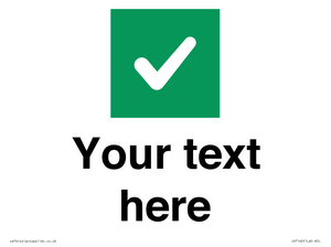 Custom plain background, green square with tick sign